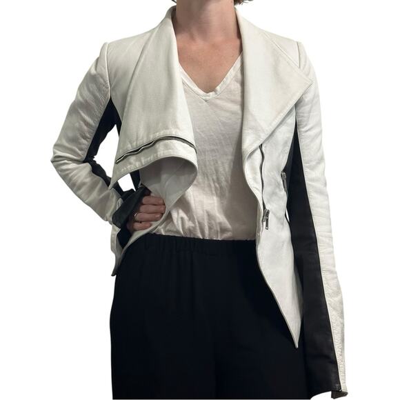 Gareth Pugh Runway Leather Jacket White Black Asymmetrical Zipper IT 38 - Picture 3 of 16